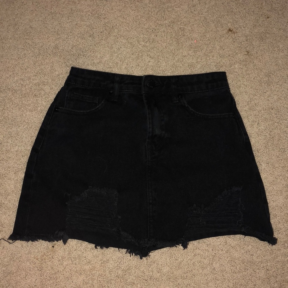 Forever 21 Distressed Black Denim Mini Skirt